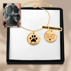 "Custom gold bracelet with actual dog paw print and name engraving"