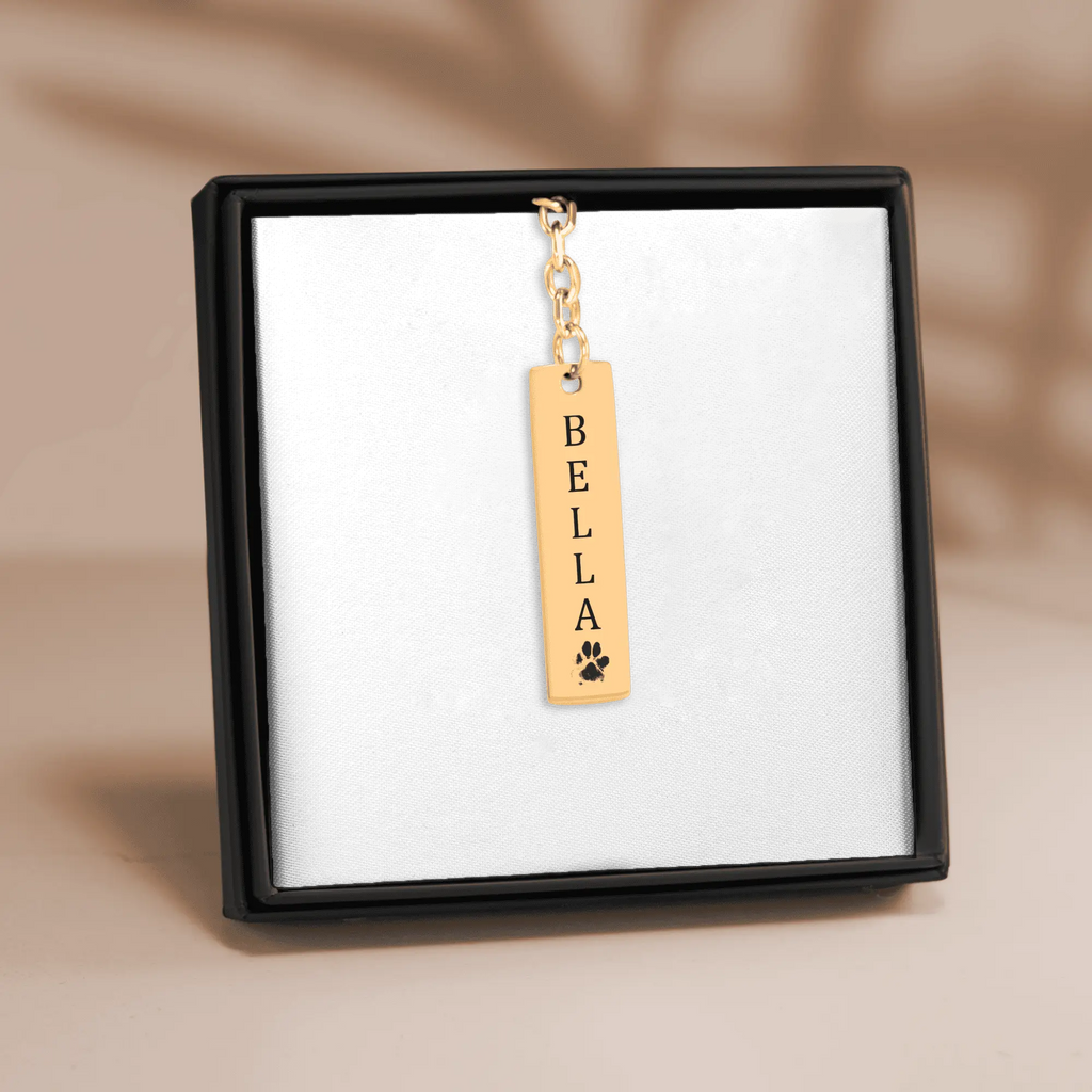 Pet's Name & Paw Print Vertical Bar Keychain