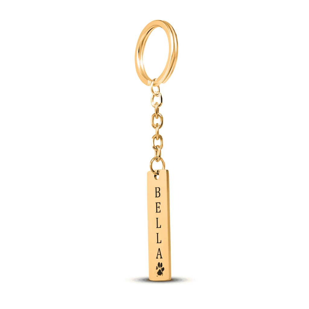 Pet's Name & Paw Print Vertical Bar Keychain OwnPrint
