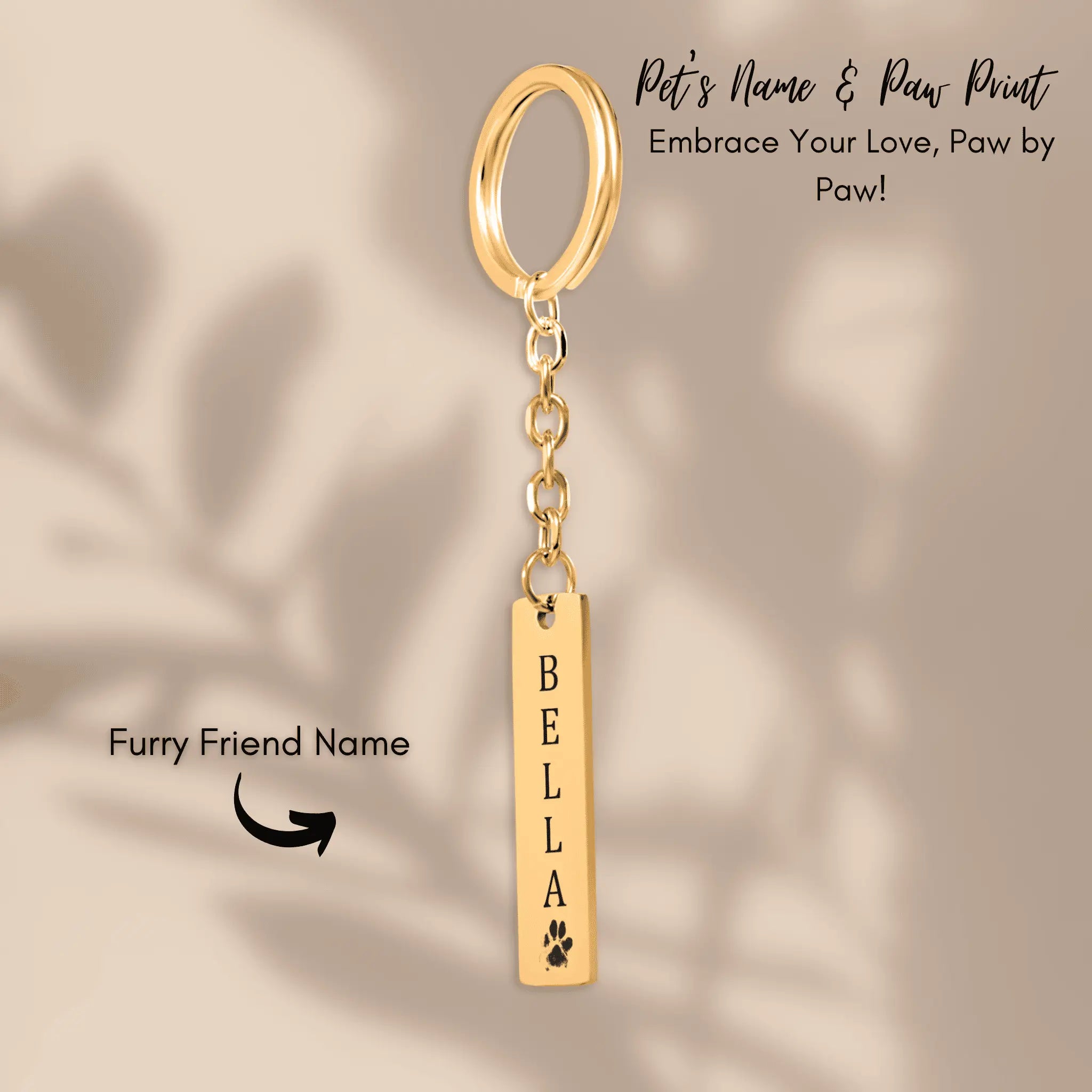 Pet's Name & Paw Print Vertical Bar Keychain